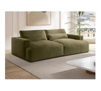 Canapé 4 places confort assise profonde en tissu texturé vert kaki COLYSA