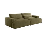 Canapé 4 places confort assise profonde en tissu chenille vert kaki COLYSIA