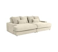 Canapé 4 places confort assise profonde en velours côtelé grosses côtes beige CALAZO