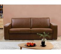 Canapé 4 places convertible express 100% cuir de buffle vintage caramel matelas 20 cm - DELECTEA II
