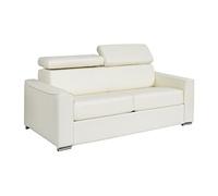 Canapé 4 places convertible express en cuir de buffle blanc - Couchage 160 cm - Matelas 22 cm avec mémoire de forme VIZIR