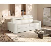 Vente-unique - Canapé 4 Places Convertible Express en Cuir de Buffle Blanc - Couchage 160 cm - Matelas 22 cm avec mémoire de Forme