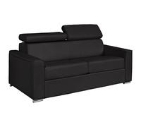 Canapé 4 places convertible express en cuir de buffle noir - Couchage 160 cm - Matelas 22 cm avec mémoire de forme VIZIR