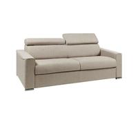 Canapé 4 places convertible express en tissu beige - Couchage à lattes larges 160 cm - Matelas 18 cm VIZIR