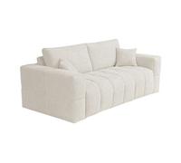 Canapé 4 places convertible express en tissu bouclette beige - Couchage 160 cm - Matelas 13 cm ISSORO