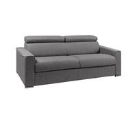 Canapé 4 places convertible express en tissu gris - Couchage à lattes larges 160 cm - Matelas 18 cm VIZIR