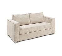 Vente-unique - Canapé 4 Places Convertible Express en Velours côtelé Beige - Couchage à Lattes Larges 160 cm - Matelas 22 cm avec mémoire de Forme Loreto