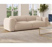 Canapé 4 places convertible express en velours côtelé grosses côtes beige - Matelas 13 cm mémoire de forme POGNIA