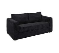 Vente-unique - Canapé 4 Places Convertible Express en Velours côtelé Noir - Couchage 160 cm - Matelas 18 cm Loreto