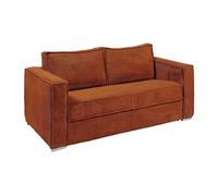 Vente-unique - Canapé 4 Places Convertible Express en Velours côtelé Terracotta - Couchage 160 cm - Matelas 18 cm Loreto