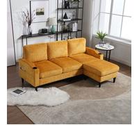 Canapé 4 places, Convertible - Velours - Jaune - Design contemporain