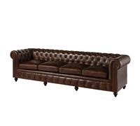 Canapé 4 places en cuir véritable marron CHESTERFIELD #104|Massivmoebel24|