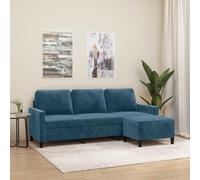 vidaXL Canapé à 3 places avec repose-pieds Velours Bleu 180 cm