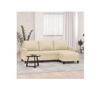 Canapé à 3 places avec repose pieds Crème 180 cm Tissu