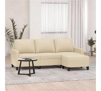 Canapé à 3 places avec repose pieds Crème 180 cm Tissu Crème G