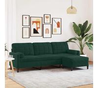 vidaXL Canapé à 3 places avec repose-pieds Vert foncé 210 cm Velours