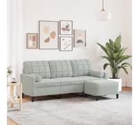 vidaXL Canapé à 3 places avec repose-pieds Velours Gris clair 180 cm