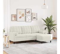 vidaXL Canapé à 3 places avec repose-pieds, velours crème 210 cm
