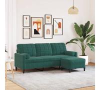 vidaXL Canapé 3 places avec repose-pieds Velours Vert foncé 210 cm