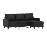 vidaXL Canapé 3 places 3201024 – Similicuir noir 180 cm avec repose-pieds