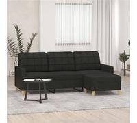 Canapé à 3 places avec repose pieds Noir 180 cm Tissu