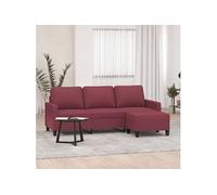 Canapé à 3 places avec repose pieds Rouge bordeaux 180 cm Tissu