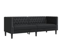 vidaXL Canapé droit Chesterfield 3 places en simili-cuir noir, bois 194 x 194 x 70.5 cm