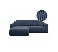 Canapé ALYA d'angle compacte réversible et convertible 4 places en velours côtelé - Bleu foncé
