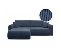 Canapé ALYA d'angle compacte réversible et convertible 4 places en velours côtelé - Bleu foncé