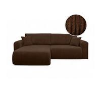 Canapé ALYA d'angle compacte réversible et convertible 4 places en velours côtelé - Marron