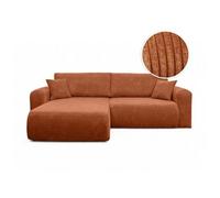 Canapé ALYA d'angle compacte réversible et convertible 4 places en velours côtelé - Terracotta