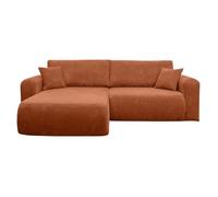 Canapé ALYA d'angle compacte réversible et convertible 4 places en velours côtelé - Terracotta