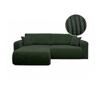 Canapé ALYA d'angle compacte réversible et convertible 4 places en velours côtelé - Vert foncé