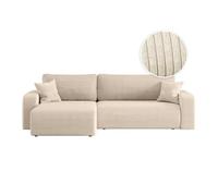 Canapé ALYA d'angle max réversible et convertible 5 places en velours côtelé - Beige