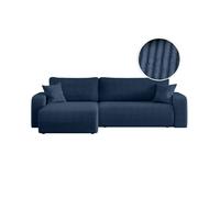 Canapé ALYA d'angle max réversible et convertible 5 places en velours côtelé - Bleu foncé