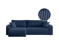 Canapé ALYA d'angle max réversible et convertible 5 places en velours côtelé - Bleu foncé