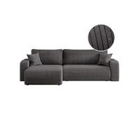 Canapé ALYA d'angle max réversible et convertible 5 places en velours côtelé - Gris