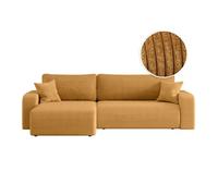 Canapé ALYA d'angle max réversible et convertible 5 places en velours côtelé - Jaune