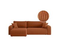 Canapé ALYA d'angle max réversible et convertible 5 places en velours côtelé - Terracotta