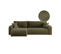 Canapé ALYA d'angle max réversible et convertible 5 places en velours côtelé - Vert kaki