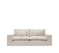 Canapé Anarela 3 places avec housse amovible et coussins en lin beige, 280 cm