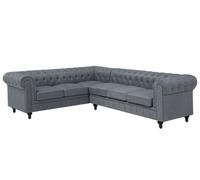 Canapé angle à droite 6 places en tissu gris clair CHESTERFIELD