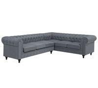Canapé angle à gauche 6 places en tissu gris clair CHESTERFIELD