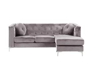 Canapé angle côté gauche en velours gris 3 places FLEN