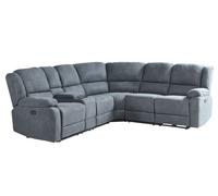 Canapé angle électrique 5 places en tissu gris foncé avec port USB ROKKE
