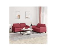 Vidaxl Ensemble De Canapés 2 Pcs Et Coussins Rouge Bordeaux Similicuir Multicolore