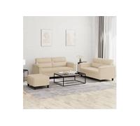 vidaXL Ensemble de canapés 3 pcs avec coussins crème tissu microfibre 3202324