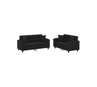 Vidaxl Ensemble De Canapés 2 Pcs Avec Coussins Noir Tissu Microfibre Noir