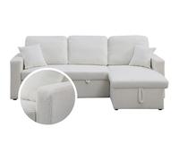 Canapé d'angle convertible/reversible avec coffre ""Alain"" - 3 places - Bouclettes - Blanc