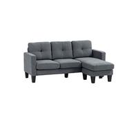 HomCom Canapé d'angle 3 places dossier effet capitonné Polyester 186 x 130 x 84 cm Gris